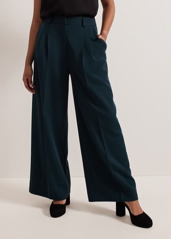 Phase Eight Petite Arabella Pleat Wide Legs Trousers Green Australia | VA2601954